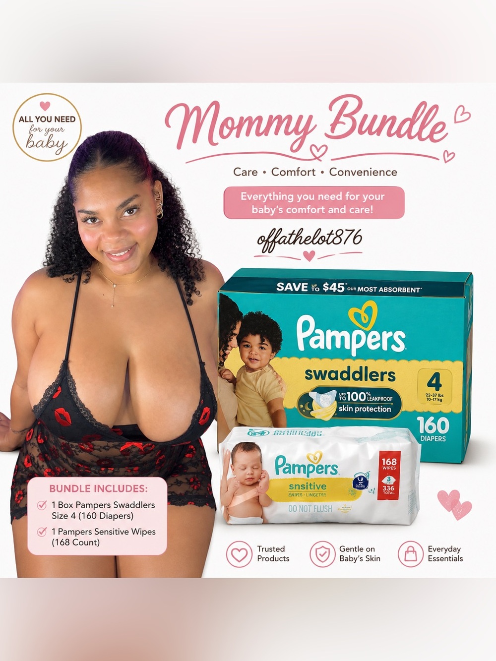 Pampers Mommy Bundle - Teal & White Swaddlers Diapers + Sensitive Wipes